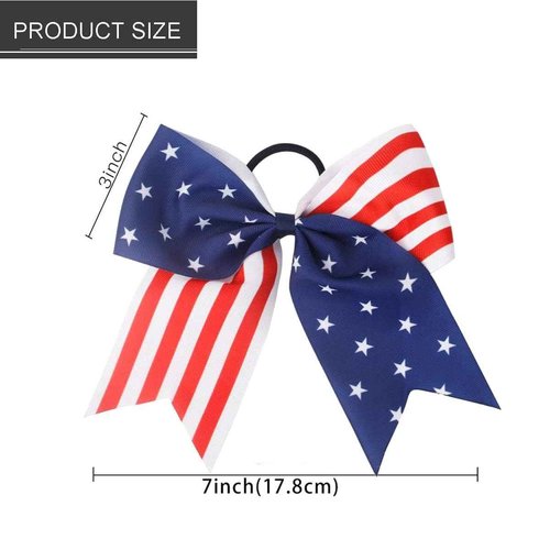 American USA Flag Cheer Bows for Girls,Red White and Blue Patriotic Flag Festival Hair Bow With Elastic Band Hair Accessories (Red 20pcs)