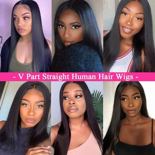 Amznlady 200% Density V Part Wig Human Hair Straight Human Hair Glueless Wigs with Drawstring Upgrade U Part Human Hair Wig for Women No Leave Out No Sew In Natural Color 20 Inch