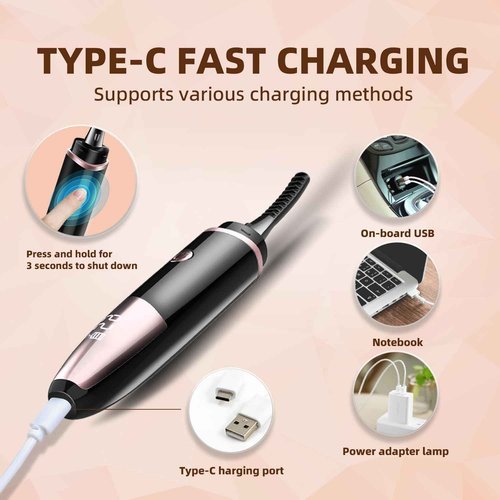 Heated Eyelash Curler, Fast Heat up Within 10s, 24 Hours Long Lasting, Rechargeable Electric Eyelash Curler, Temperature Control, Mini Lash Curler Safe Anti-Burn Eyelash Curle, with LED Display-Black