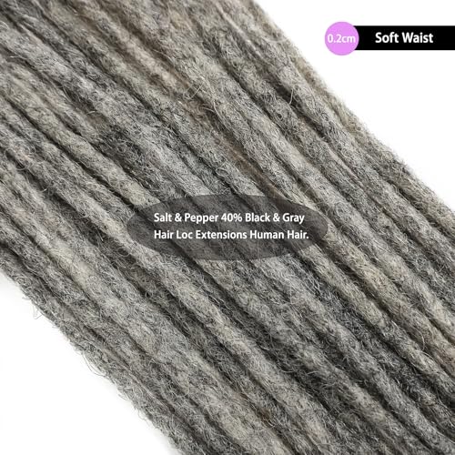 Loc Extensions Human Hair 100% Black and Gray 0.2cm 10inch 30 strands Salt and Pepper Grey & Black Handmade Dreadlock Extensions