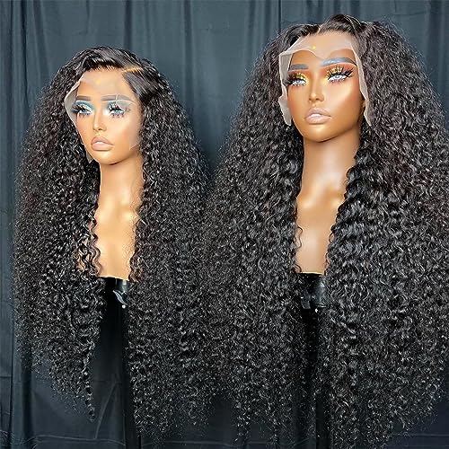 13x4 HD Lace Front Wigs Human Hair Wig for Women 200% Density Deep Wave Lace Front Wigs Human Hair Glueless 22 Inch Curly Human Hair Wig Pre Plucked Deep Wave Wig with Baby Hair Natural Hairline