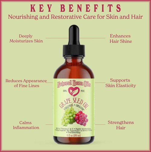 Natural Born Oils Grape Seed Oil, 1 Gallon, Organic, Cold-Pressed, Nutrient-Dense, Deep Skin Nourishment, Hair Revitalization
