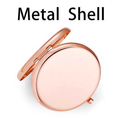 QUSTGO Compact Mirror, Pocket Travel Makeup Mirror for Purse, Metal Round Shell, 2-Sided 1X/2X Magnifying, Portable, Folding, Handheld, Rose Gold, 12 Pack