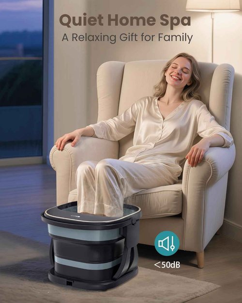 Puboo Collapsible Foot Spa Bath Massager with Heat, 95-115°F Precise Temp Control, Motorized Massage Rollers & Acupressure, Heated Foot Bath Soak Tub, Fits US Men’s Size 11, Gift for Christmas