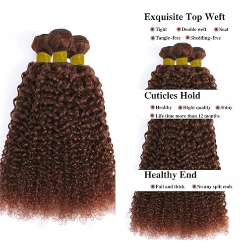 20 22 24 Inch Inch Human Hair Bundles Copper Red Brown 33 Color Jerry Curly Bundles Human Hair 12A Unprocessed Quick Weave for Black Women Soft Sewn In with Double Weft