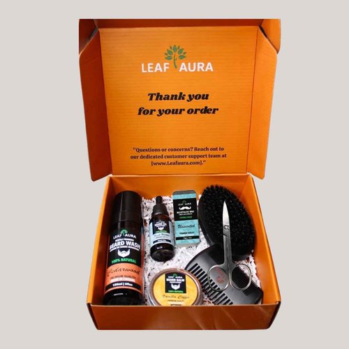 Leaf Aura Beard Care Kit- Comes With Beard Wash, Beard Oil, Beard Balm, Moustache Wax, Boar Bristle Brush, Comb with Stainless steel Scissors- Ultimate Gift For Men