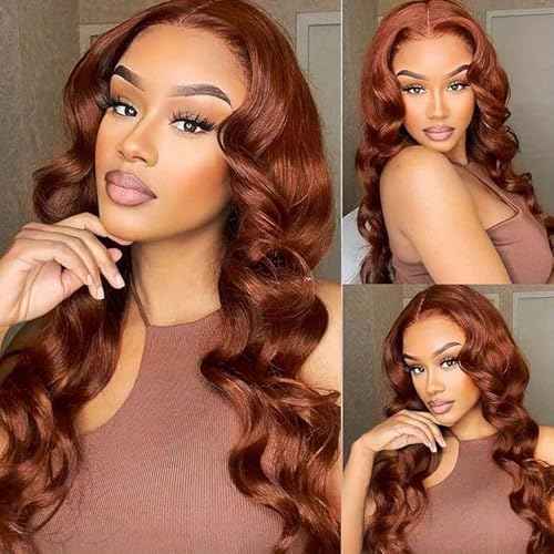 Reddish Brown Lace Front Wigs Human Hair Pre Plucked 13x6 Body Wave Lace Front Wigs Human Hair Auburn Colored Human Hair 180% Density Lace Front Wigs Body Wave Hd Lace Frontal Wigs Human Hair 26 Inch