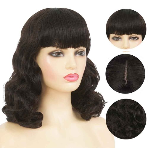 Dai Cloud Women Short Black Finger Wave Wigs with Bangs 1920s Curly Synthetic Flapper Wig Heat Resistant Vintage Halloween Cosplay Costume Hair Wig