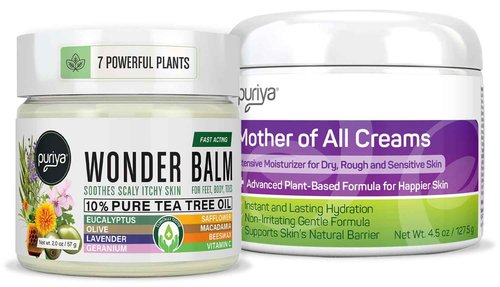 Puriya Tea Tree Oil Balm and Mother of All Creams with Light Peppermint Scent Bundle Set, Plant Rich Wonder Balm, Moisturizing Cream for Dry, Itchy, and Sensitive Skin