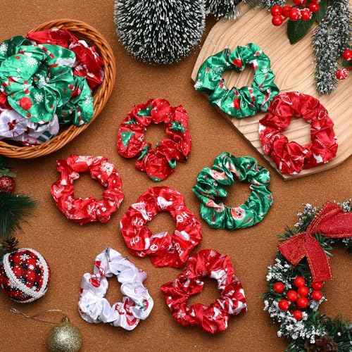 Toulite 48 Pieces Christmas Hair Scrunchies Bulk Soft Elastic Christmas Hairbands Snowman Snowflake Elk Ponytail Holders Winter Xmas Hair Accessories for Women Girls (Vivid Style)