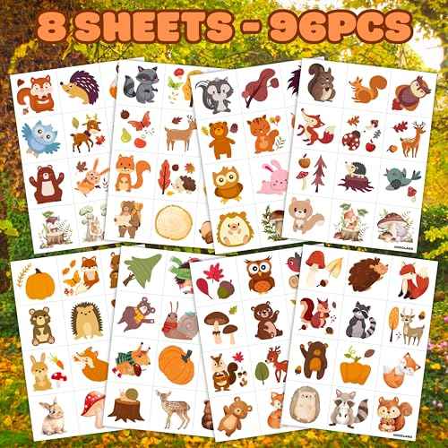 96PCS Woodland Animal Pre-Cut Temporary Tattoos for Kids - Cute Forest-Themed Party Favors, Perfect for Birthday Parties, School Prizes, Autumn Celebrations
