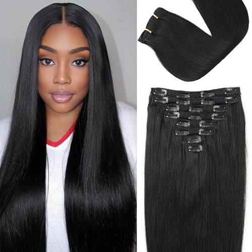 ShowJarlly Clip in Hair Extensions Real Human Hair 22 Inch Straight Clip Ins 8 Pcs Brazilian Remy Hair Extensions for Women Jet Black 110g (#1 Jet Black)