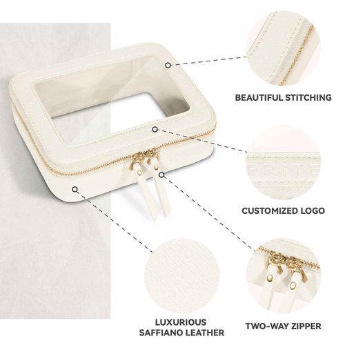 Prite Clear Makeup Bag Set for Women Portable Clear Makeup Bag Cute Waterproof Travel Cosmetic Bag with Gold Zipper for Car Essentials(Beige)