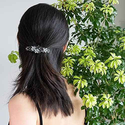 Elegant Hair Clips for Women and Girls Fashion Sparkly Glitter Rhinestones Hair Barrettes Flower Hairpin Hair Accessoires (Pink&Dark Blue/Black&Gray Flowers)