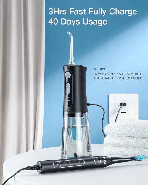 Bitvae R2 Rotating Electric Toothbrush for Adult, 5 Modes Rechargeable Power Toothbrush ＆ Water Flosser and Electric Toothbrush Combo Bundle, 3 Modes Rechargeable Water for Adult, Black