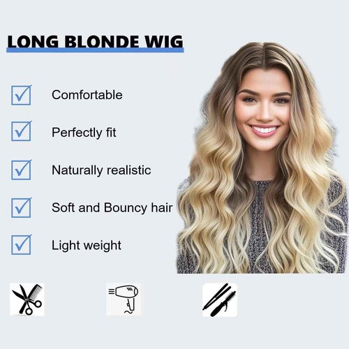 Balyeoseol Blonde Wigs for Women 26 Inch Middle Part Curly Wig Natural Looking Synthetic Heat Resistant Fiber Perfect for Women Fall Clothes Halloween Costumes Christmas Birthday New Year Gift