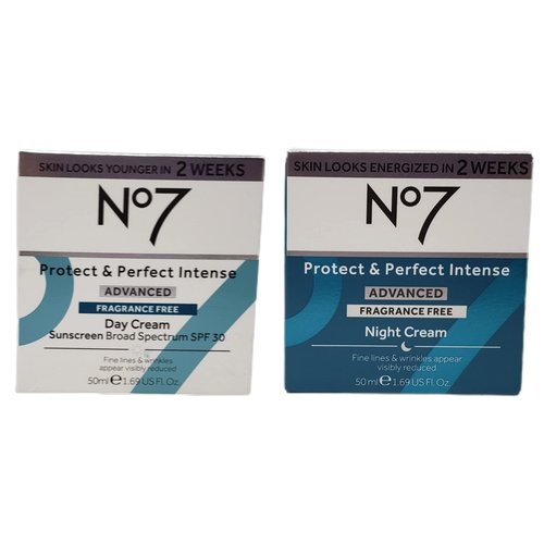 No 7 Protect and Perfect Advanced Fragrance Free Face Cream - Day and Night Bundle - 1.69 fl oz Each - Fragrance Free Day and Night Cream by No 7 - SPF 30 in Day Cream