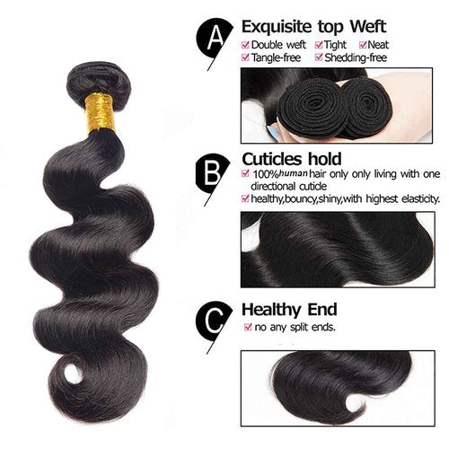 24 26 28 inch Human Hair Bundle Natural Black Body Wave Bundles 100% Unprocessed Brazilian Virgin Hair 3 Bundles 150g #1b Color Natural Black