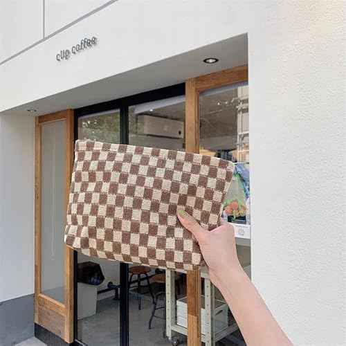 2 Pcs Small Makeup Bag, Checkered Cosmetic Bag and Makeup Brush Storage Bag Mini Makeup Pouch for Purse Cute Travel Cosmetic Bag Organizer Aesthetic Accessories Storage Bag Travel Essentials for Women