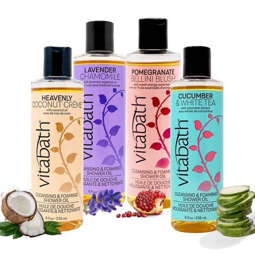 Vitabath Heavenly Coconut Creme Cleansing & Foaming Shower Oil Alluring Nourishing Body Wash & Hydrate - Daily Essential Dry Skin Quench for Women & Men - 8 fl oz