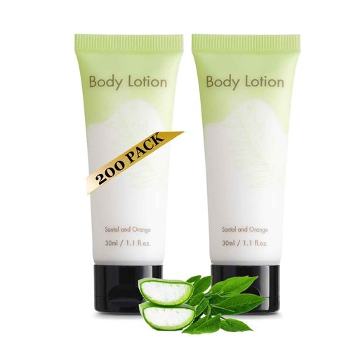 NISGUR Leak-Proof Travel Size Body Lotion 1.1 Fl.oz/ 30 ml Each 200PCS Bulk Pack of Hotel Lotion Santal and Orange Scent Amenities and Toiletries for Hospitality