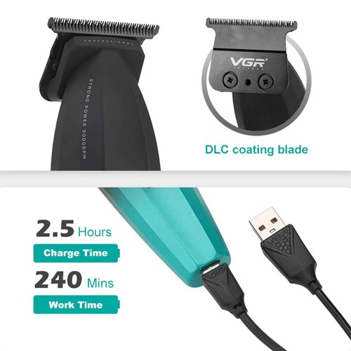VGR Professional Hair Clipper and Trimmer Set for Men, Barber Clipper and Zero Gap T-Blade Trimmer Kit, Cordless USB Rechargeable Hair Cutting Kit with 9 Guide Combs, Ceramic Blade, LED Display