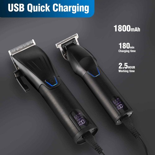 Dumite Professional Hair Clippers Trimmer Kit,Cordless Hair Clippers for Men,Barber Fading Clipper and Zero Gap T-Blade Trimmer Set with LED Display for Mens Gifts (Black)