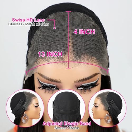 Amella Wear and Go Glueless Wigs Human Hair Pre Plucked Pre Cut 16 Inch 200% Density 13x4 Hd Lace Closure Wigs Human Hair Glueless Wigs for Black Women Glueless Pre Cut Pre Plucked Bleached Knots Wig