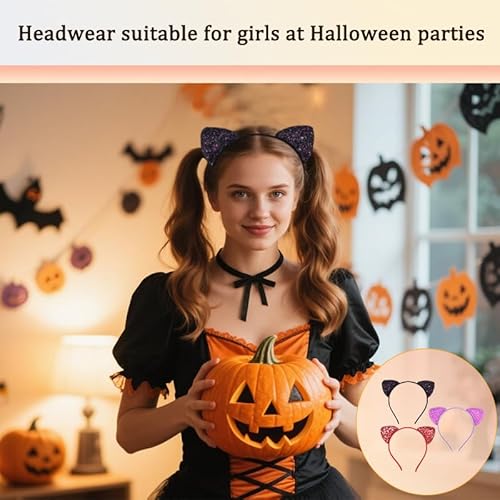 Cat Ear Headband Party Favors Cosplay Halloween Hairband Festival Hair Accessories for Women Holiday Headbands for Girls Christmas Headband Costume Glitter Ears Costume Headwear Halloween Head Bands