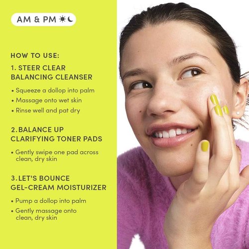 Evereden Pre-Teen Collection: Triple Green Tea Steer Clear Balancing Jelly Cleanser Face Wash, Let's Bounce Gel-Cream Face Moisturizer, & Balance Up Water-Based Toner Pads for Face
