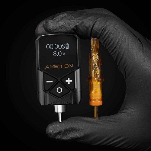 Tattoo Power Supply - Ambition Kuark Mini Wireless Portable RCA Tattoo 2400mAh Lithium Battery Pack with LED Digital Display for Rotary Tattoo Machine