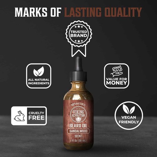 Viking Revolution Sandalwood Beard Wash and Beard Conditioner for Men (17 Oz each), Sandalwood Beard Balm (2 Oz) and Beard Oil (1 Fl Oz) - Beard Care Softener and Strengthener