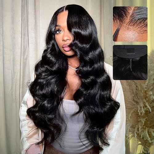 CHEETAHBEAUTY 7x6 Glueless Wigs Human Hair Pre Plucked Pre Cut 18 Inch Body Wave Lace Front Wigs Human Hair for Women 7x6 HD Lace Closure Wigs with Elastic Drawstring 200% Density Natural Color