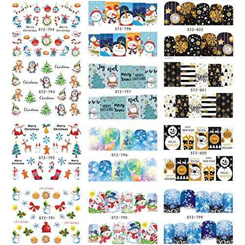30 Sheets Christmas Nail Art Decals Snowflake Elk Snowman Nail Stickers Holographic Water Transfer Sticker Design for Women Girls Manicure Tips Charms Christmas Decoration Snow Nail Decal Supplies