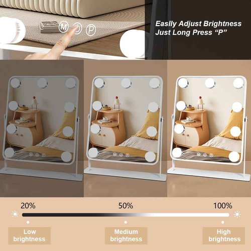 YEKKOPT Vanity Mirror with Lights,Lighted Makeup Mirror with 9 LED Bulbs, Light Up Makeup Mirror with Lights for Dressing Room & Bedroom,Smart Touch Control,360 Rotation