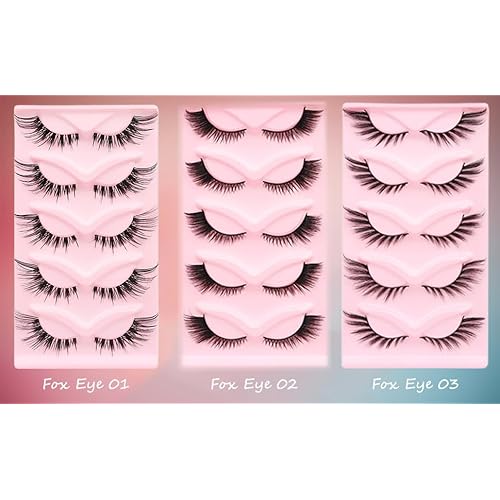 False lashes halloween D curl lashes Wispy Cat Eye Lashes - Faux Mink Fluffy False Eyelashes for Natural & Dramatic Look, for Everyday Wear, reusable, lash princess, Pack of 5 Pairs (Cat Eye)