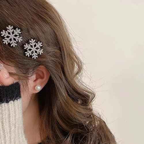 10 Pcs Sparkly Rhinestone Snowflake Hair Clip Hair Barrettes, Christmas Metal Alligator Clips Hair Accessories for Women Princess Long Thick Hair Winter Xmas Hairpins Christmas Party Gifts