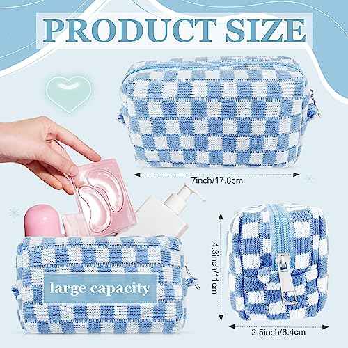 58 Pcs Checkered Makeup Bag Set Preppy Aesthetic Cosmetic Bag Travel Makeup Pouch Toiletry Bag 7 Pcs Heishi Surfer Bracelets with 50 Pcs Cute Stickers for Women Girls Teens Gift