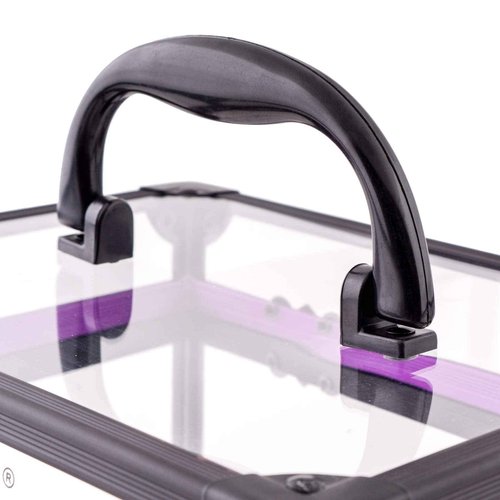 SHANY Clear Cosmetics and Toiletry Train Case - Clear Travel Makeup Bag Case Organizer with Secure Closure and Black/Purple Accents - 3PC Set
