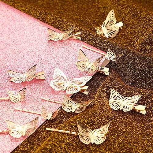 24 Pieces Halloween Butterfly Hair Clips Metal Butterfly Hair Clamps Metallic Hollow Butterfly Hairpins Clips Hair Accessories for Women Girls Weddings Bride, 2 Styles and 2 Sizes (Gold)