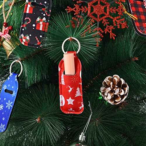 Patelai 6 Pieces Christmas lipstick Holder Keychains Neoprene Lipstick Holder Keychain Protective Cases Lip Balm Lipstick Holder Keychain for Girls Women