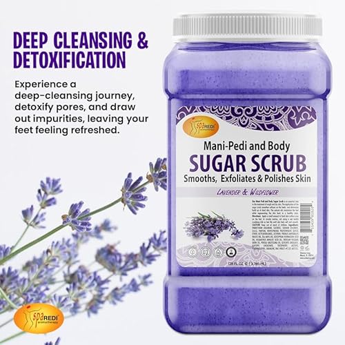 SPA REDI ? Sugar Body Scrub, Lavender and Wildflower, 128 Oz Exfoliating, Moisturizing, Hydrating and Nourishing, Glow, Polish, Smooth and Fresh Skin - Body Exfoliator