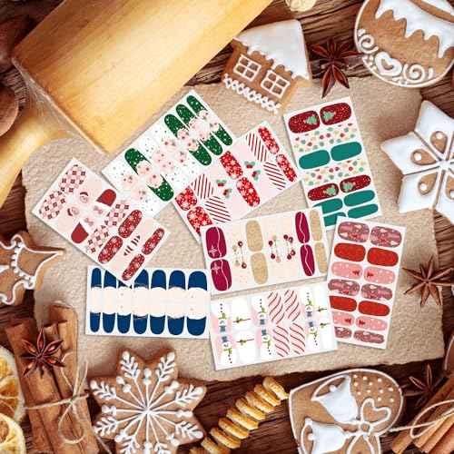 WOKOTO 12 Sheets 168pcs Christmas Nail Polish Stickers Full Nail Wraps for Gel Polish Strips for Women Christmas Nail Stickers Christmas Tree Snow Man Nail Polish Strips Nail Gel Stickers for Nails