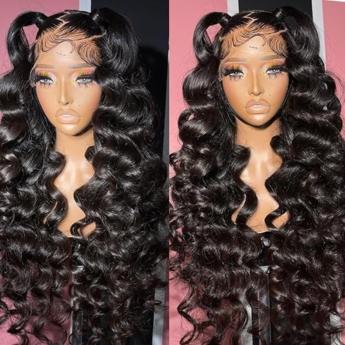 Deep Wave Lace Front Wigs Human Hair Glueless Wigs for Black Women 13x4 HD Transparent Lace Front Wigs Pre Plucked with Baby Hair 180 Density 22 Inch