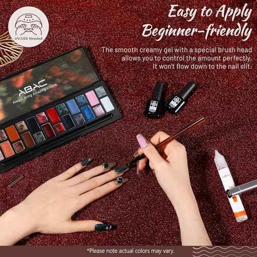 ABAC Solid Cat Eye Gel Nail Polish Palette - Hema-Free Magnetic Winter Shades Chestnut Red,Emerald Shimmer w/Pro Magnet & Brush Christmas Party Nails,LED/Lamp Curing,Long-Lasting Gift Set