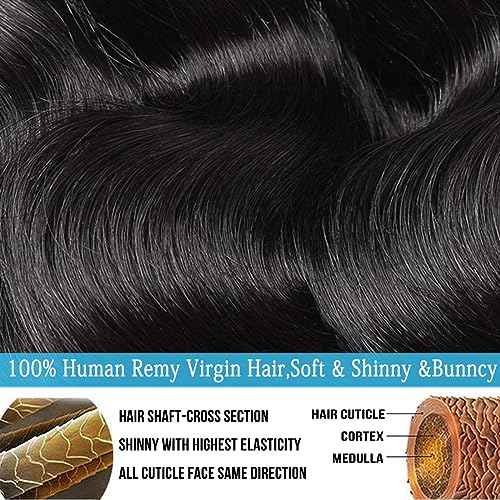 Cirvty 24 Inch Body Wave Bundle Human Hair 1 Bundles Body Wave Bundles 100% Unprocessed Brazilian Virgin Hair Bundles Double Weft Weave Bundles Human Hair Natural Black Color