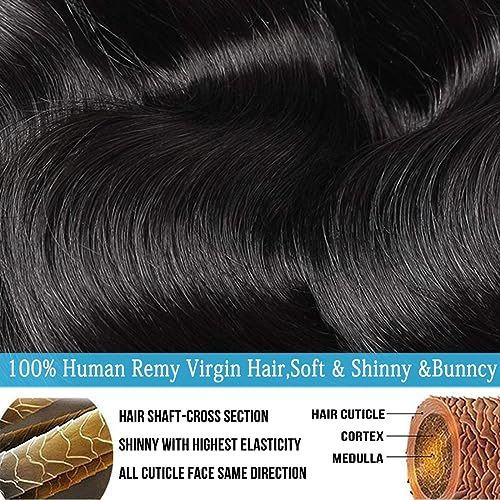 Cirvty 30 Inch Body Wave Bundle Human Hair 1 Bundles Body Wave Bundles 100% Unprocessed Brazilian Virgin Hair Bundles Double Weft Weave Bundles Human Hair Natural Black Color