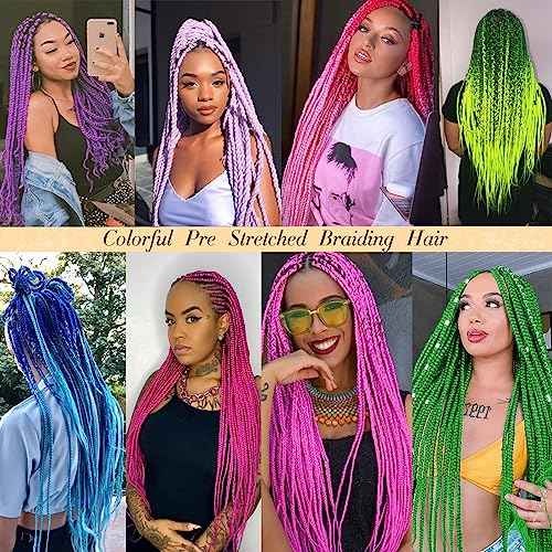 Unionbeauty Hot Pink Pre Stretched Braiding Hair 26 Inch 2 Packs Dark Pink Braiding Hair for Box Braids Yaki Texture Hot Water Setting Crochet Braid Hair Extensions Synthetic Braiding Hair(Hot Pink#)