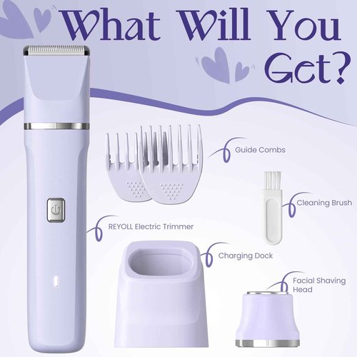 Electric Razors for Women - Wet/Dry Womens Electric Shaver for Bikini/Pubic Hair/Face/Legs/Intimate Area, epilators Hair Removal with Dock Charging, Christmas Gifts & Stocking Stuffers (Purple)