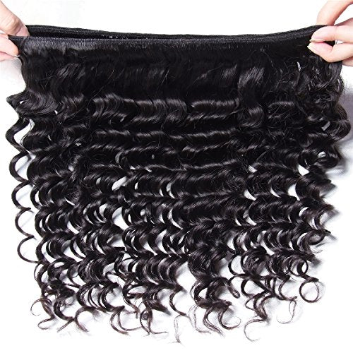 UNICE Deep Wave Human Hair Weave 1 Bundle 20 inch Unprocessed Brazilian Virgin Human Hair Sew in Extensions Natural Black Color Can be Dyed and Bleached